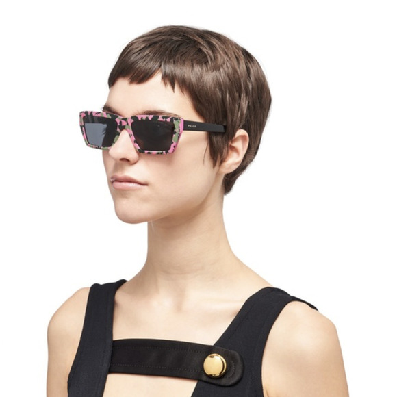 Prada Pink Camo Geo 57mm Rectangle Sunglasses NWOT - Picture 9 of 10